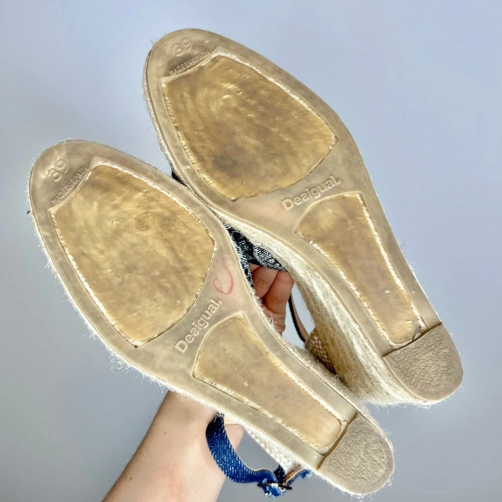 DESIGUAL 'Sabado' Printed Denim Espadrille‎ Wedges. Size 9